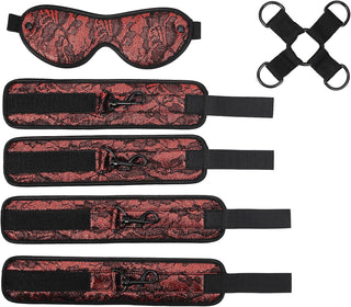 ScarletLace BDSM Hogtie Set, Cuffs & Blindfold