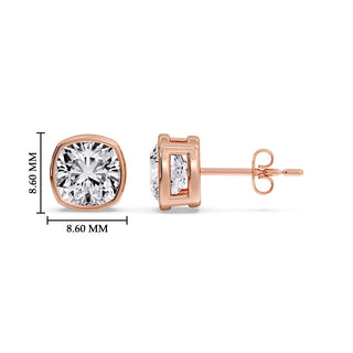 Bezel Set Cushion Diamond Stud Earrings