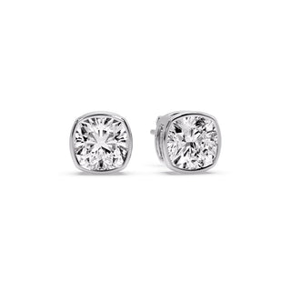 Bezel Set Cushion Diamond Stud Earrings