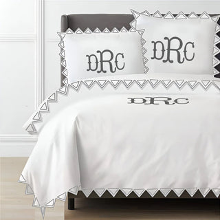 Monogram Ashley 400TC Cotton Traingle Embroidery Sateen Solid Duvet Cover Set