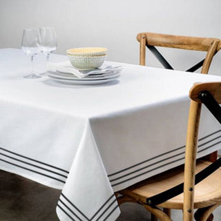 Triple Embroidery Border Sateen Poly Cotton Solid Table Cloth