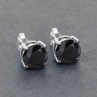 4.25 Carat Genuine Black Diamond 14K White Gold Earrings