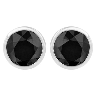 14K White Gold 1/2 Cttw Round Brilliant-Cut Black Diamond Bezel-Set Stud Earrings with Screw Backs (Fancy Color-Enhanced, I2-I3 Clarity)