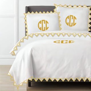 Monogram Ashley 400TC Cotton Traingle Embroidery Sateen Solid Duvet Cover Set