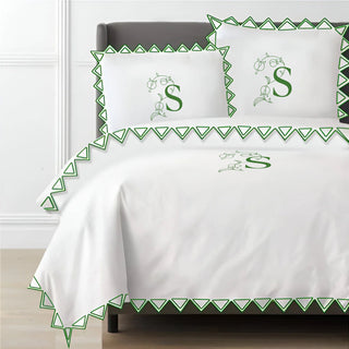 Monogram Ashley 400TC Cotton Traingle Embroidery Sateen Solid Duvet Cover Set