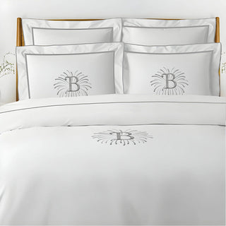 Monogram Embroidery & Border Cotton Sateen Solid Duvet Cover Set