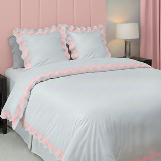 400TC U Shape Applique Scalloped Embroidery Cotton Duvet Cover Set