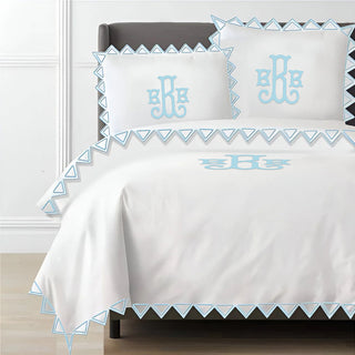 Monogram Ashley 400TC Cotton Traingle Embroidery Sateen Solid Duvet Cover Set