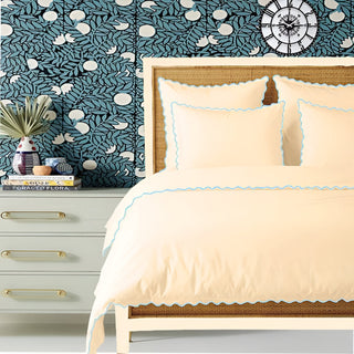 Ivory 400TC Cotton Small Scallop Embroidery Duvet Cover Set