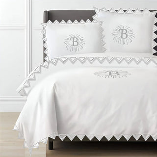 Monogram Ashley 400TC Cotton Traingle Embroidery Sateen Solid Duvet Cover Set