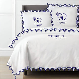 Monogram Ashley 400TC Cotton Traingle Embroidery Sateen Solid Duvet Cover Set