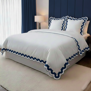 400TC U Shape Applique Scalloped Embroidery Cotton Duvet Cover Set