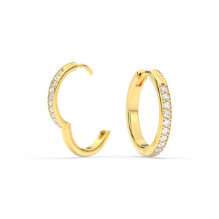 Pave Set Round Diamond Hinged Hoop Earrings