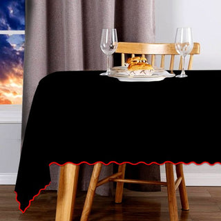 Scallop Embroidery Sateen Cotton Solid Table Cloth - Black