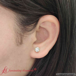 Round Cut Stud Bezel Set Earring