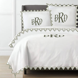 Monogram Ashley 400TC Cotton Traingle Embroidery Sateen Solid Duvet Cover Set