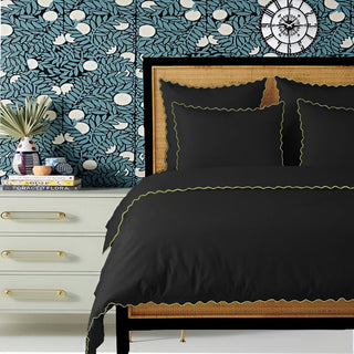 Black 400TC Cotton Small Scallop Embroidery Duvet Cover Set