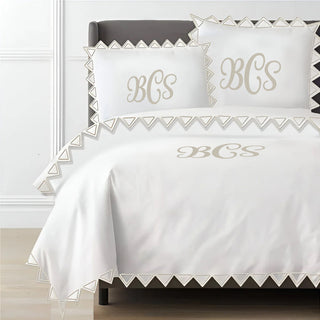 Monogram Ashley 400TC Cotton Traingle Embroidery Sateen Solid Duvet Cover Set