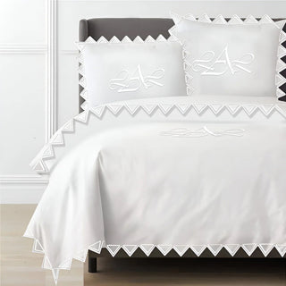 Monogram Ashley 400TC Cotton Traingle Embroidery Sateen Solid Duvet Cover Set