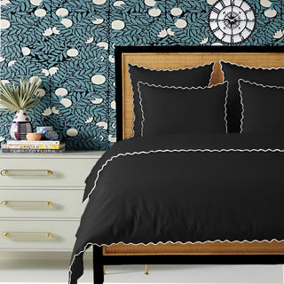 Black 400TC Cotton Small Scallop Embroidery Duvet Cover Set