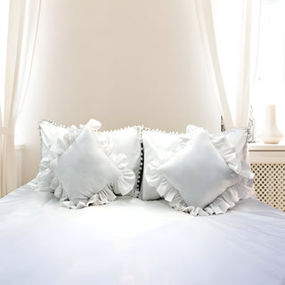 400TC Cotton Pom Fringe Sateen Solid Tone Boho Duvet Cover Set