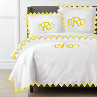 Monogram Ashley 400TC Cotton Traingle Embroidery Sateen Solid Duvet Cover Set
